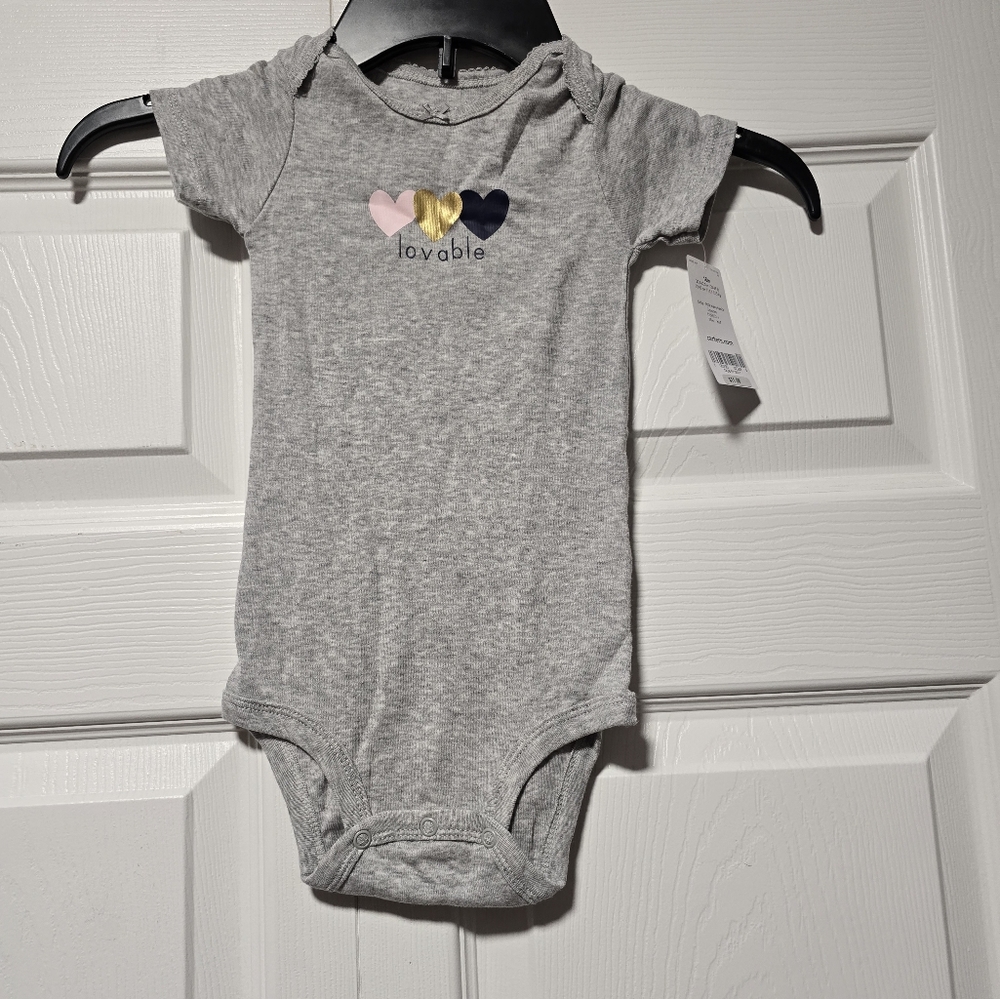 Carters Gray Kids One Piece with Gold, Pink, and Blue Hearts
